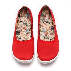 UIN Women's Ballet Slip On Pointed Toe Casual Shoes (Valencia Knitted Red)